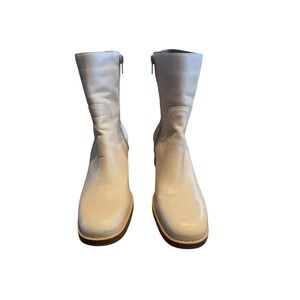 Vintage Candies Ivory Leather Boots Woman's Size 7 Block Heel Size Zipper Y2K
